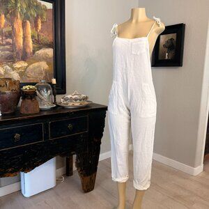 STILLWATER Linen Blend Creme Colored Spaghetti Strap Ankle Length BIBS